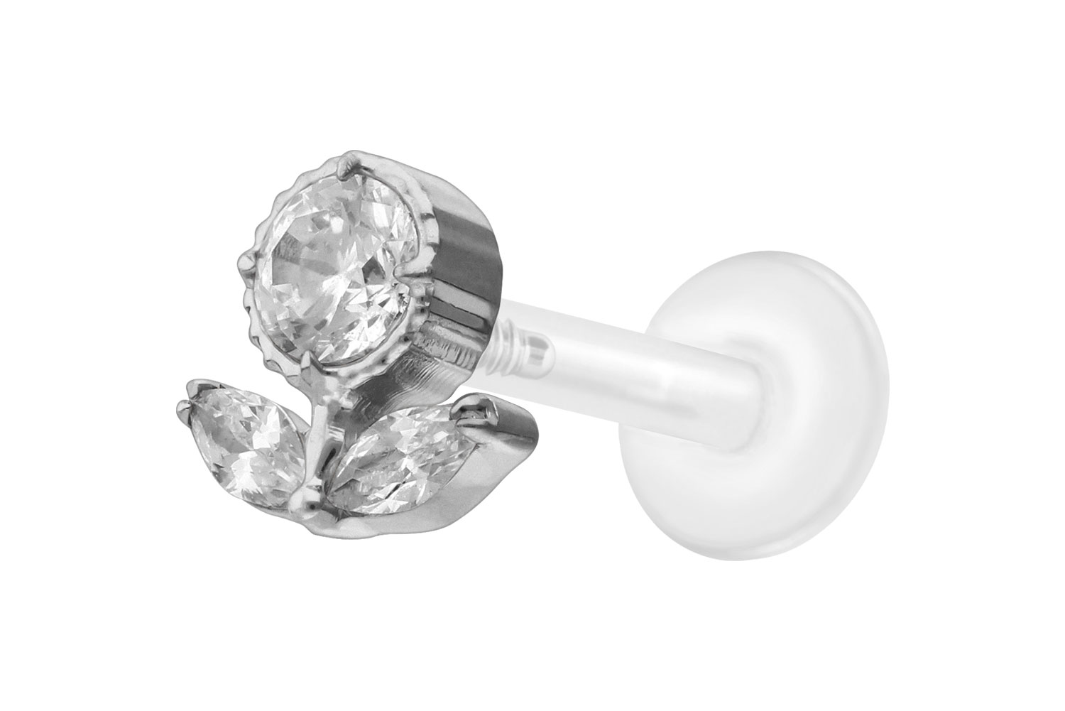 PTFE Labret Piercing mit Innengewinde + Titan-Aufsatz KRISTALLBLUME